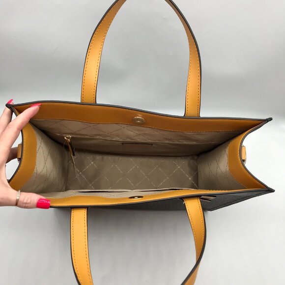 Michael Kors Brown And Marigold Canvas Large Kenly Tote Bag - Picture 11 of 11